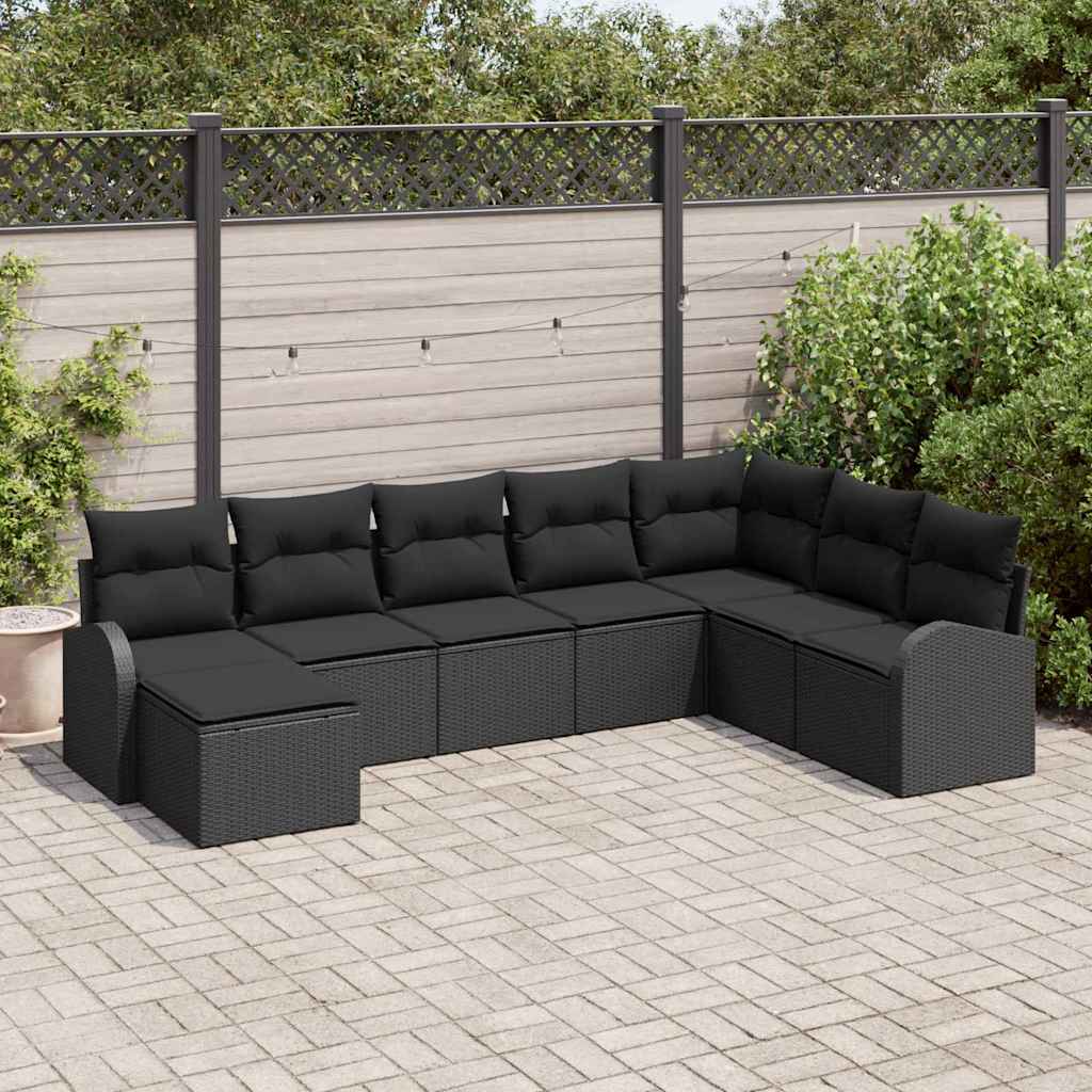 vidaXL 8-teilige Garten-Sofaset mit Kissen Schwarz Poly-Rattan