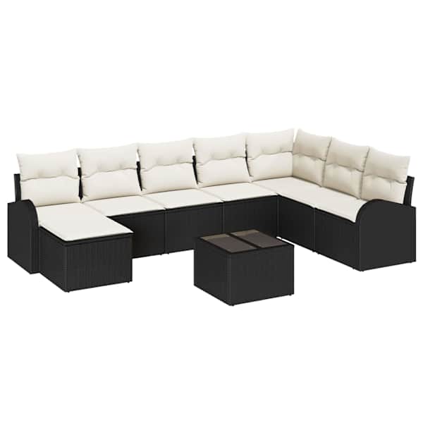 vidaXL Aia Diivanikomplekt 9 tk Must [S&uuml;nteetiline]: Pol&uuml; Rattan