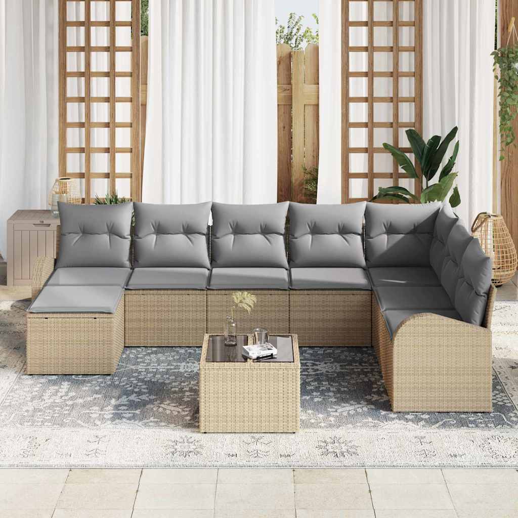vidaXL 9-delige tuinset met kussens in zwart poly rattan