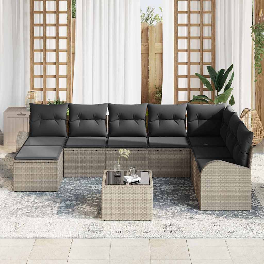 vidaXL 9-delige tuinsofa set met kussens in grijs poly riet