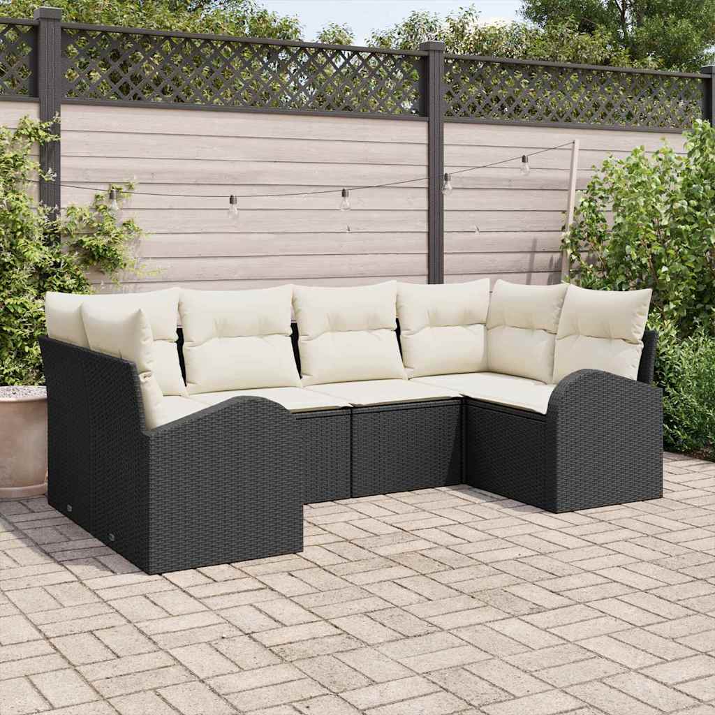 vidaXL 6-teiliges Garten-Sofa-Set mit Kissen in Schwarz aus Poly-Rattan
