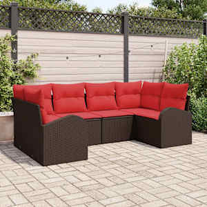 Vrtna sedežna garnitura z blazino 6 pcs Rjava Poliratan