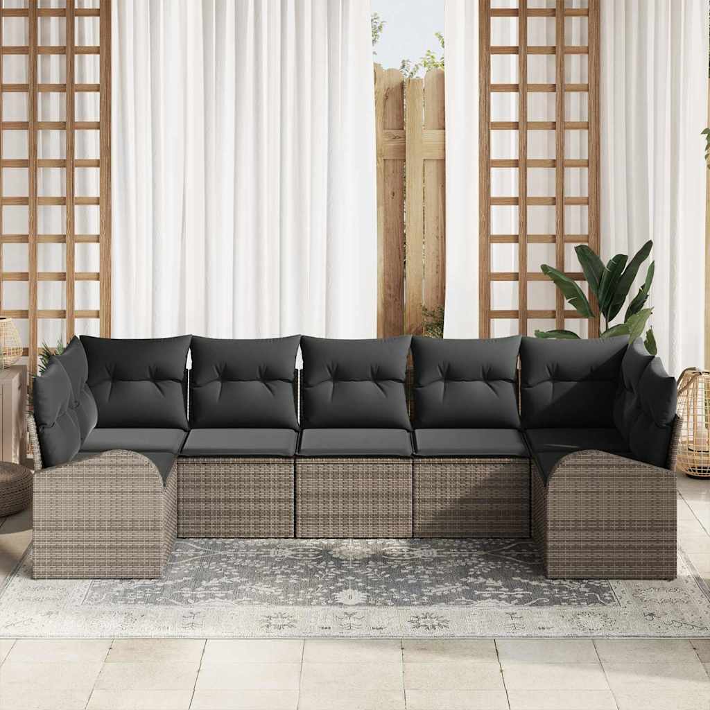 vidaXL 7 delige tuinsofa set met kussens grijs poly rattan