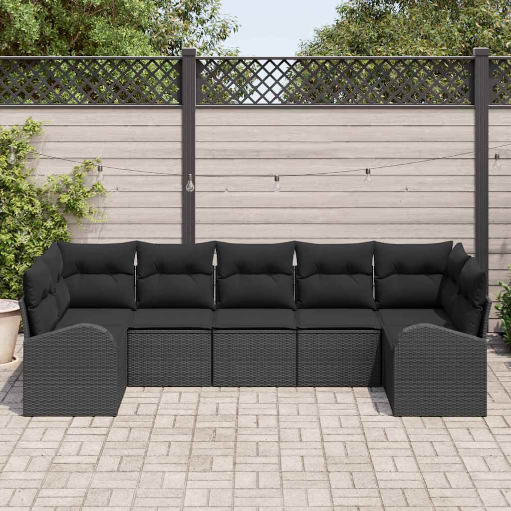 vidaXL 7-delige Tuinbank Set met Kussens - Zwart Poly Rattan