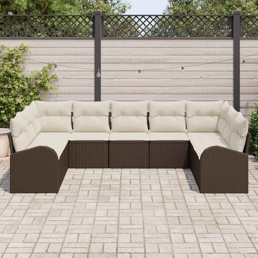 vidaXL 9-delige tuinsofa set met kussens in bruin van poly riet