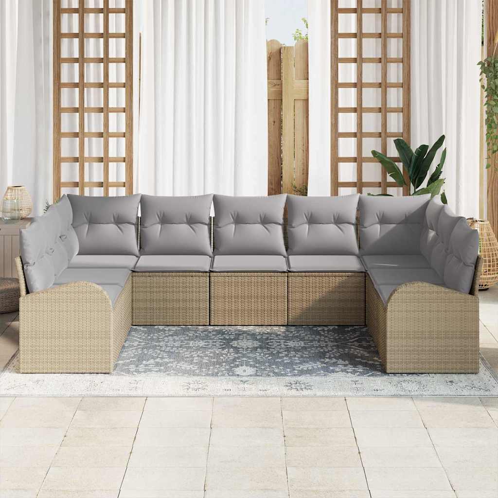 vidaXL 9-delige loungestoelset met kussens in beige van poly rattan
