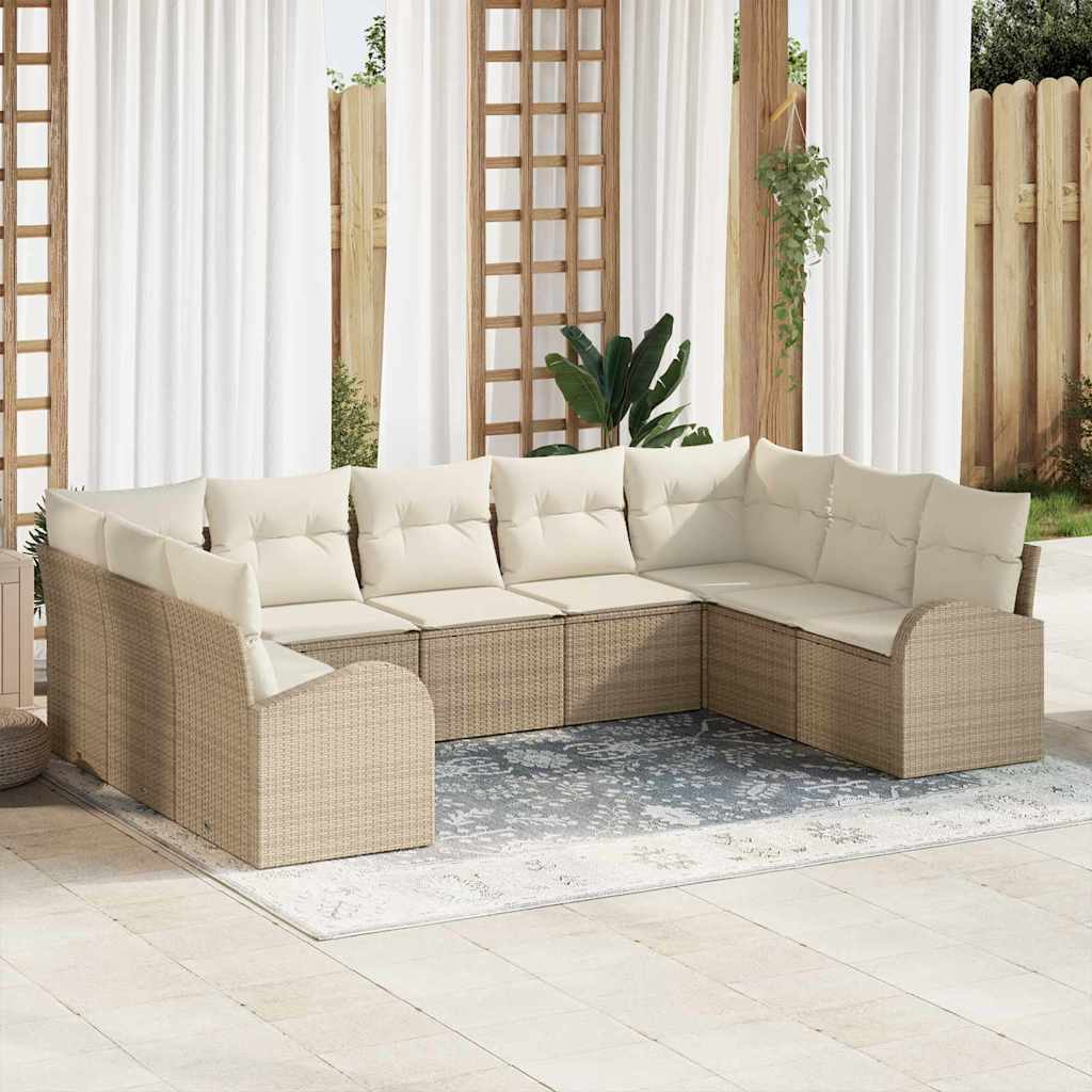 9 Stykker Have Sofa Sæt med Puder Beige Poly Rattan