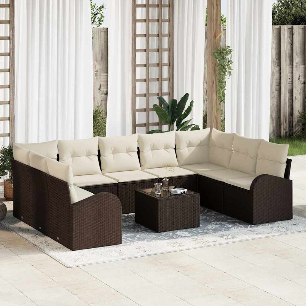9 stykker have sofa sæt med puder grå poly rattan