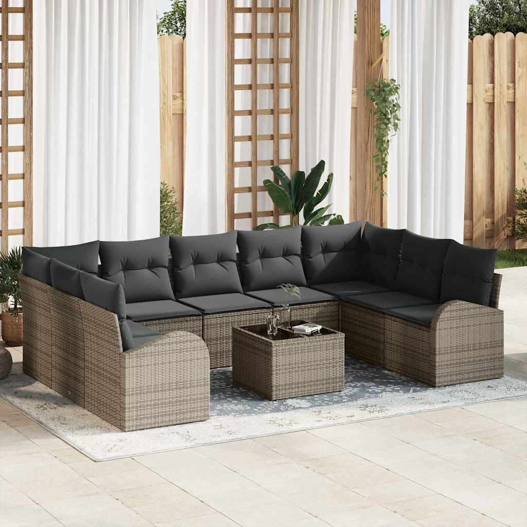 9 Dels Have Sofa Sæt Med Hynder Sort Poly Rattan