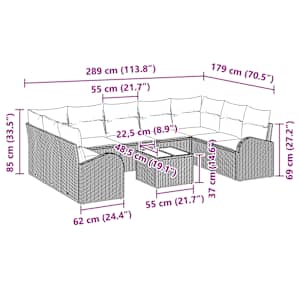 Set pohovek s polštářem 10 pcs Světle šedá Poly Ratan - obrázek 13