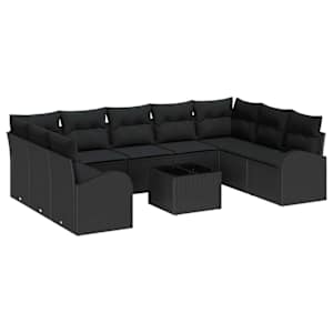 vidaXL Diivanikomplekt 10 tk Must [S&uuml;nteetiline]: Pol&uuml; Rattan