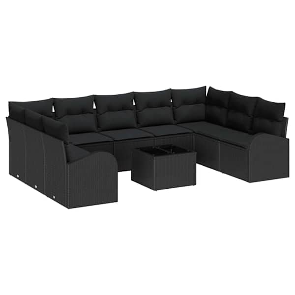 vidaXL Diivanikomplekt 10 tk Must [S&uuml;nteetiline]: Pol&uuml; Rattan