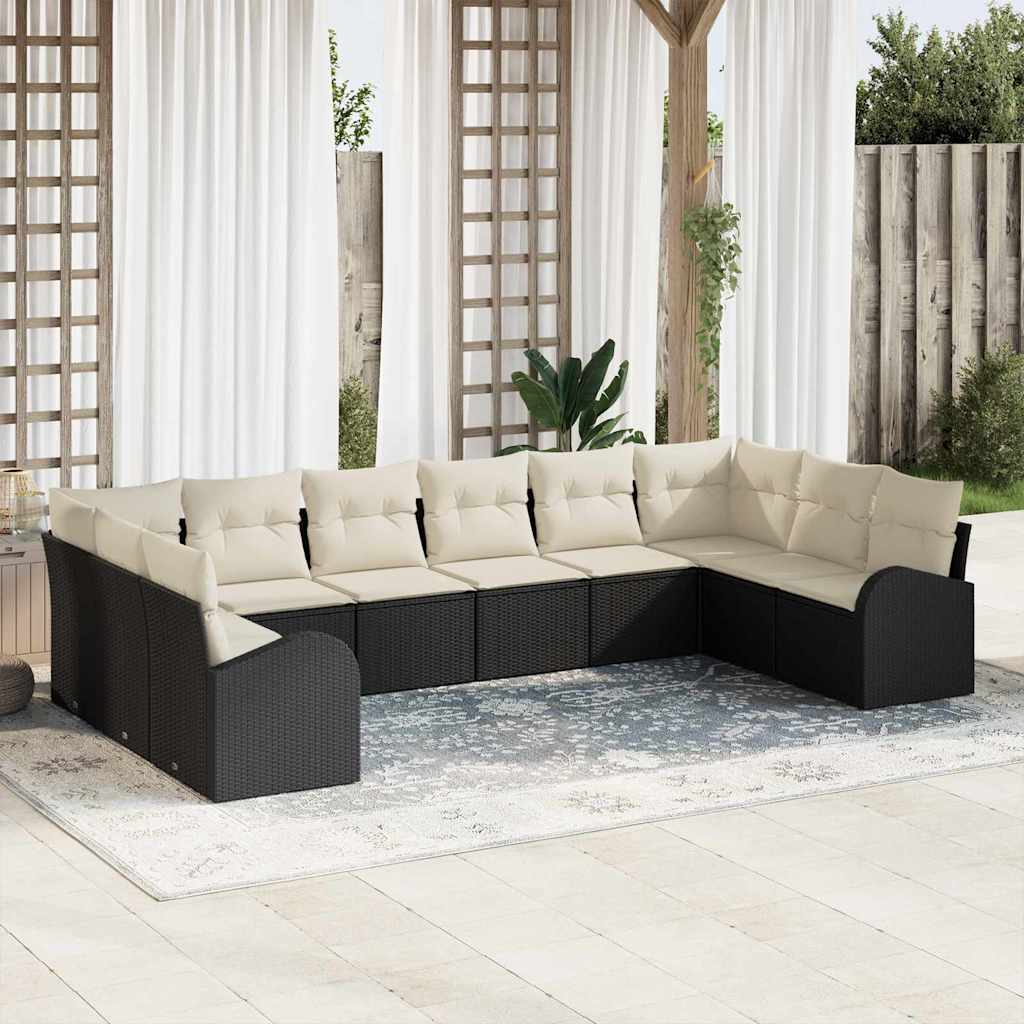 10 Stykker Have Sofa Sæt med Puder Sort Poly Rattan