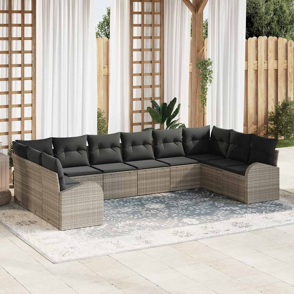 10 Stykker have sofa sæt med puder lysegrå poly rattan
