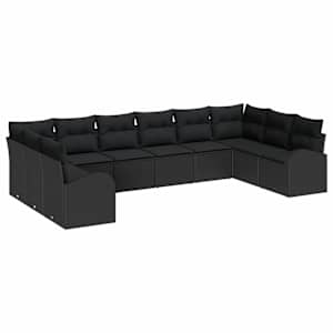 Set pohovek s polštářem 10 pcs Černá Polyratan - obrázek 2