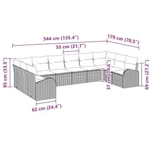 Set pohovek s polštářem 10 pcs Černá Polyratan - obrázek 11