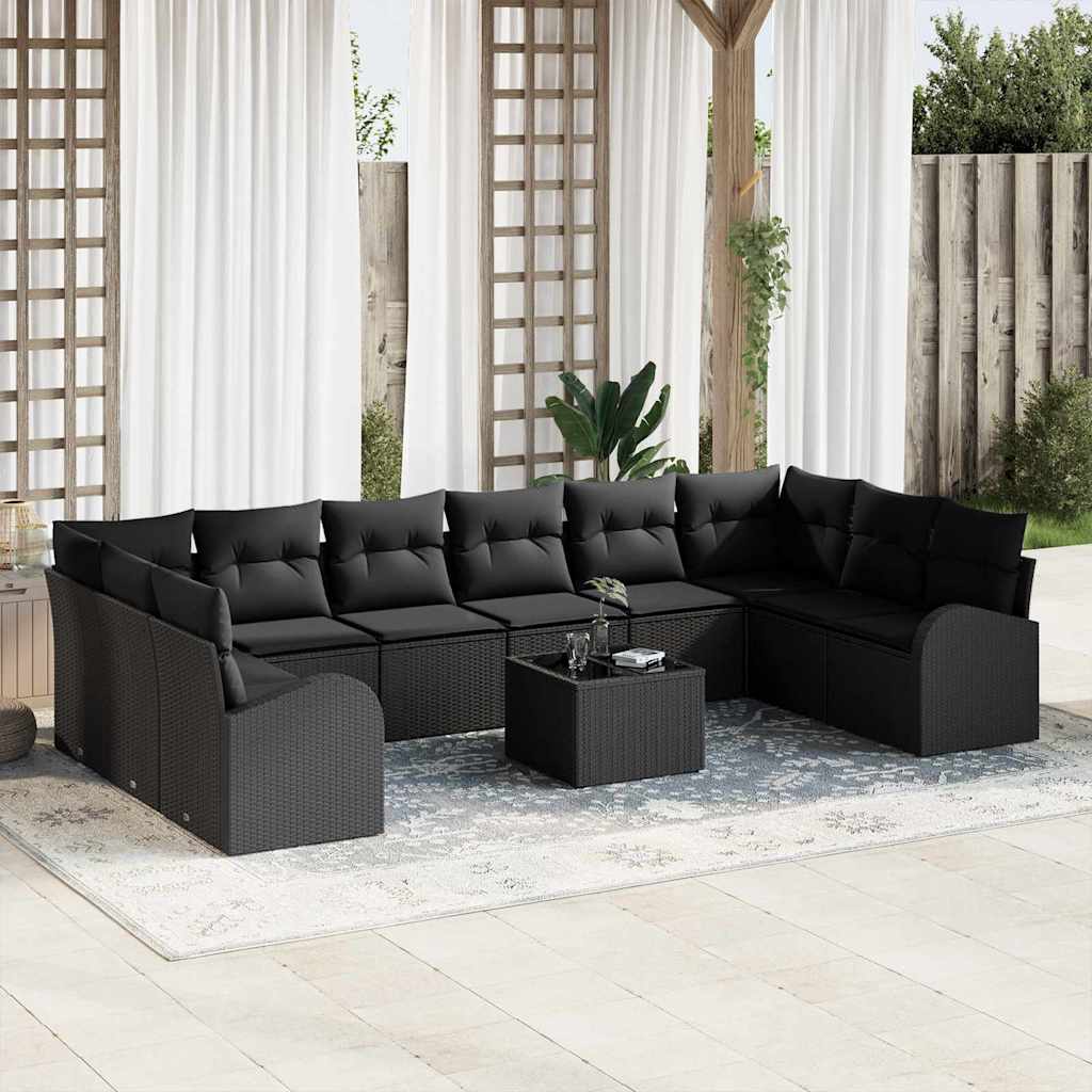 11-teiliges Garten-Sofaset mit Kissen in Beige Poly-Rattan