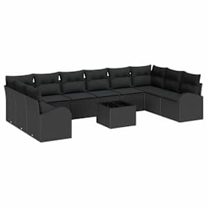 Set pohovek s polštářem 11 pcs Černá Polyratan - obrázek 2