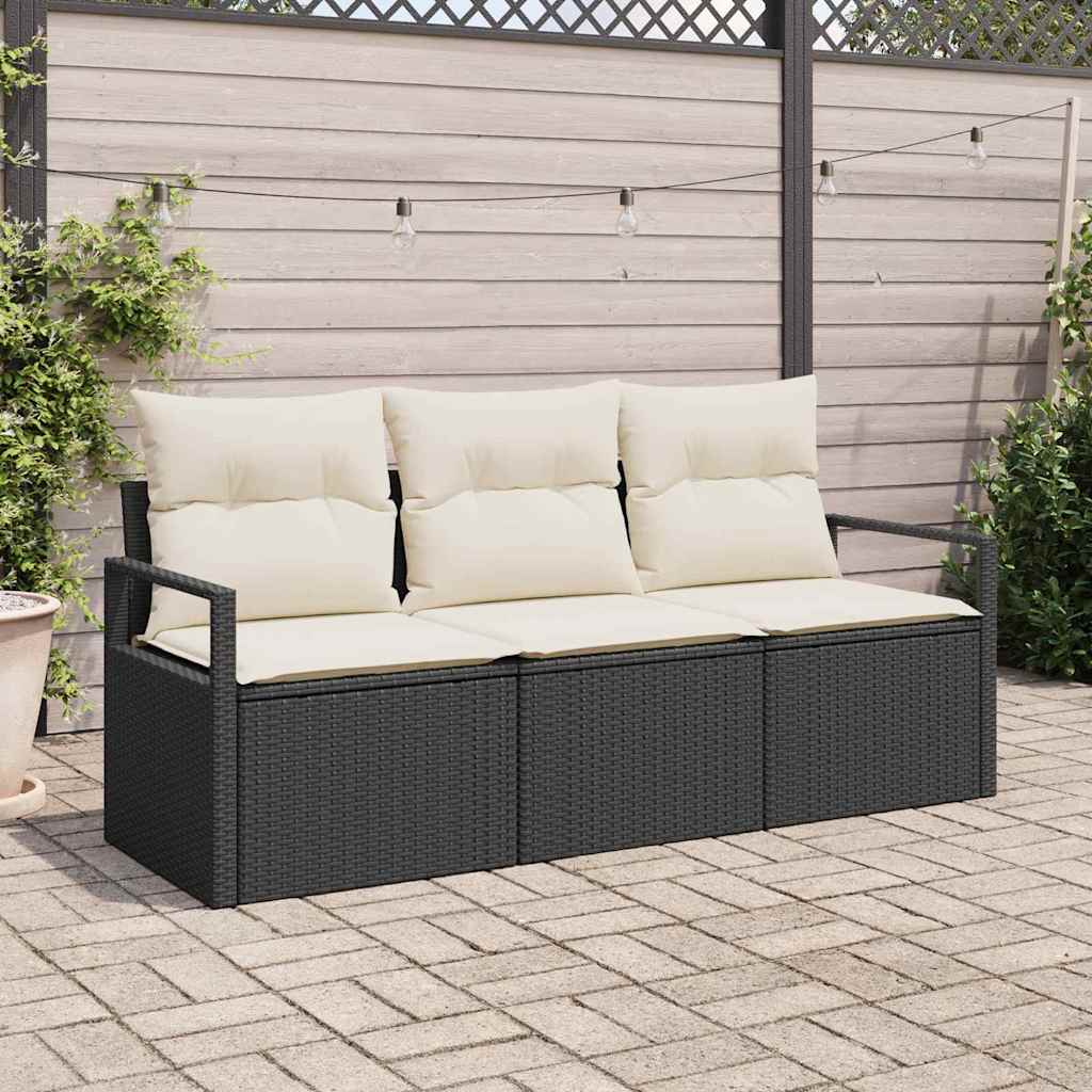 3-teilige Garten-Sofa-Set mit Kissen Schwarz Poly Rattan