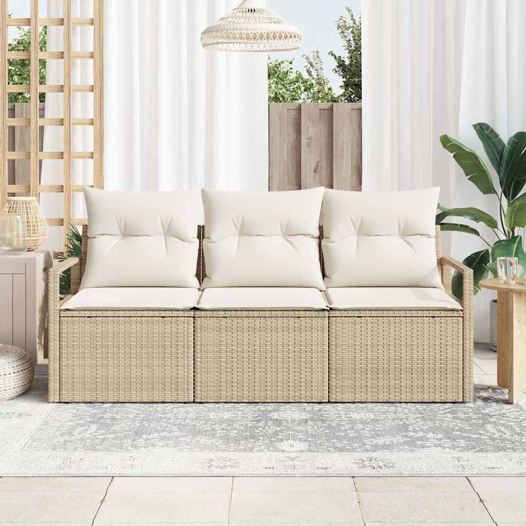 vidaXL 3-delige tuinset met kussens in beige poly rattan