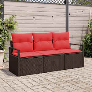 Kavčna garnitura 3 pcs Rjava poli ratan