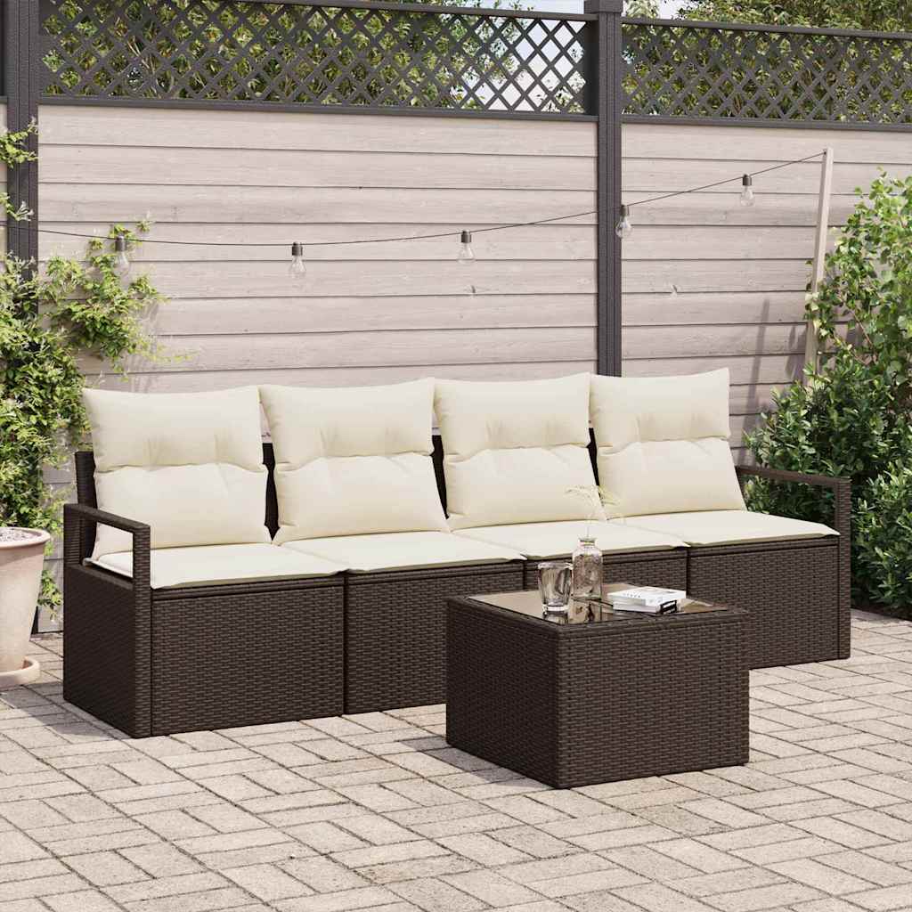 5 Piece Garden Sofa Set with Cushions Brown Poly Rattan, vidaXL 2-Seater Garden Sofa with Cushions Brown Poly Rattan