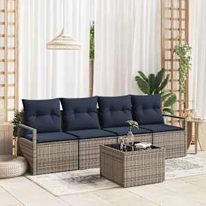 Set pohovek 5 pcs Šedá a modrá polyratan - obrázek 1