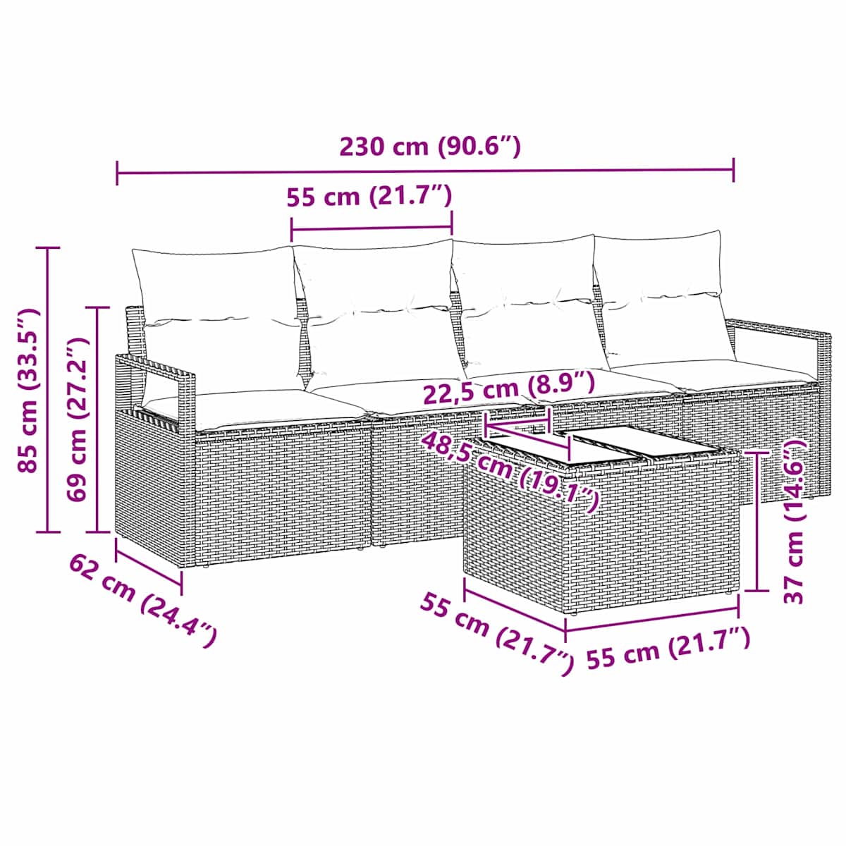 Sofa Sæt 5 stk. 4-Antal sæder polyrattan - Billede 8