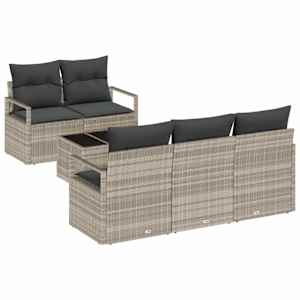 Set pohovek s polštářem 6 pcs Světle šedá polyratan - obrázek 2