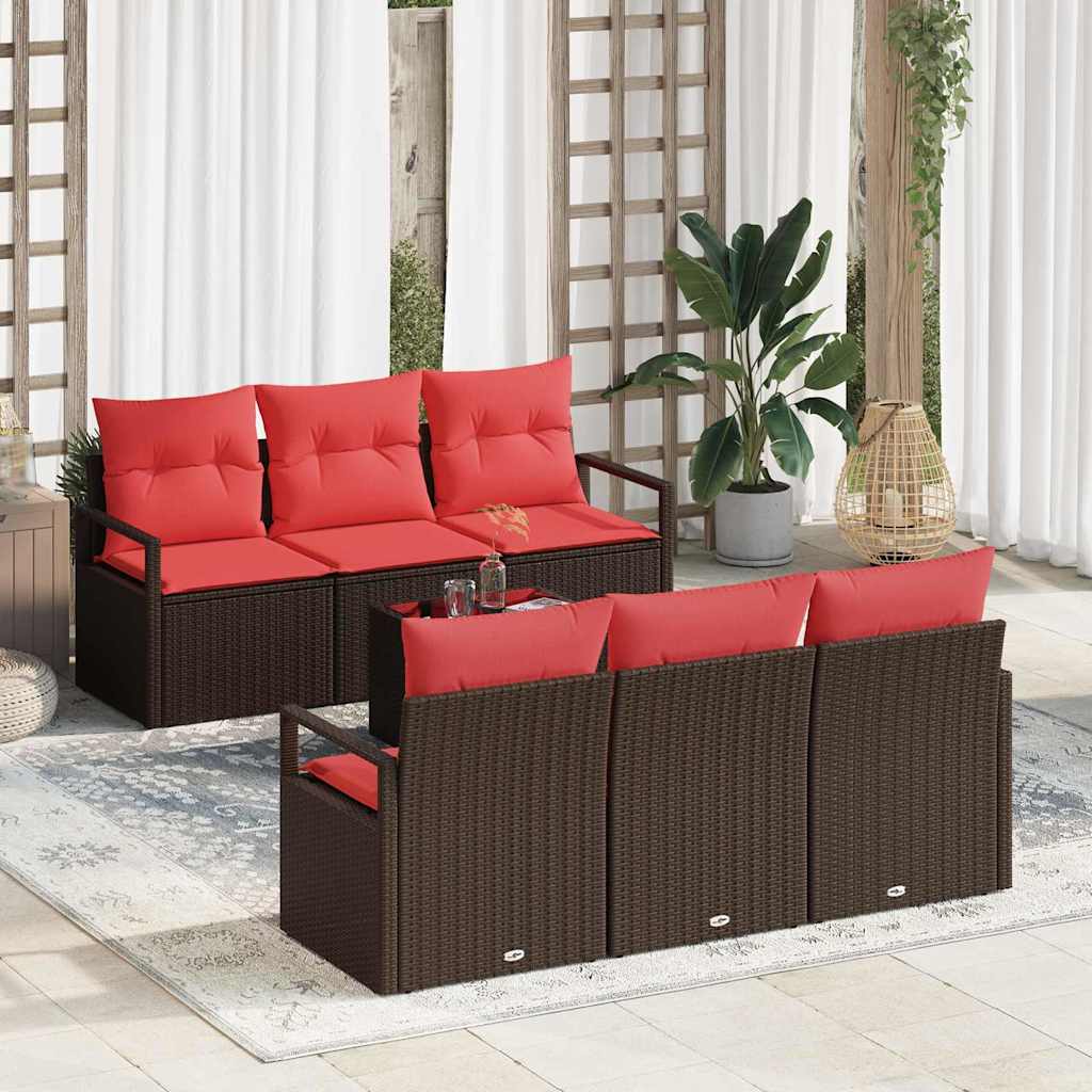 vidaXL Set de canapea cu pernă Manual 7 pcs Maro și roșu poliratan