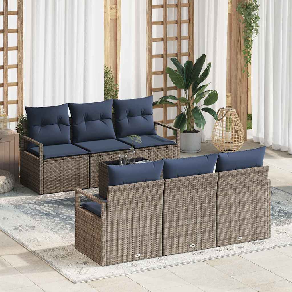 vidaxl soffset med kudde 7 pcs grå och marinblå konstrotting