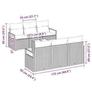 Set pohovek s polštářem 7 pcs Černá a tyrkysová polyratan - obrázek 8