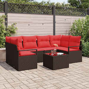 Kavčna garnitura 7 pcs Rjava in rdeča poli ratan