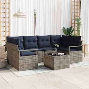 Set pohovek 7 pcs Šedá a modrá polyratan - obrázek 1
