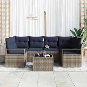Set pohovek 7 pcs Šedá a modrá polyratan - obrázek 3