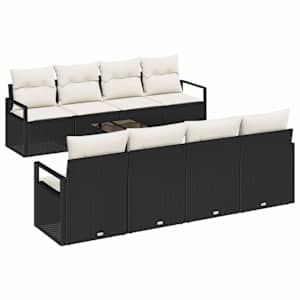 Set pohovek s polštářem 7 pcs Černá a krémová polyratan - obrázek 2