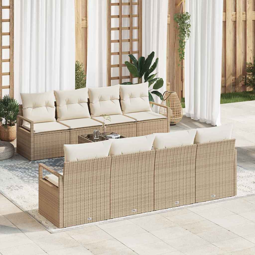 9 Piece Garden Sofa Set with Cushions Beige Poly Rattan, vidaXL 2-Seater Garden Sofa with Cushions Beige Poly Rattan