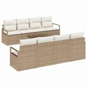Set pohovek s polštářem 7 pcs Béžová a krémová polyratan - obrázek 2