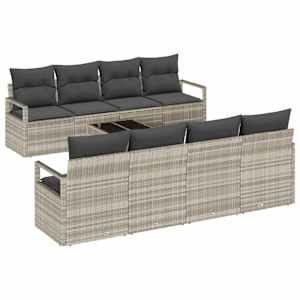 Set pohovek s polštářem 7 pcs Světle šedá polyratan - obrázek 2