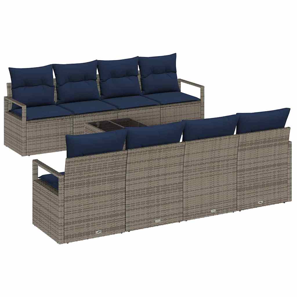 Set pohovek s polštářem 7 pcs Šedá a modrá polyratan - obrázek 2