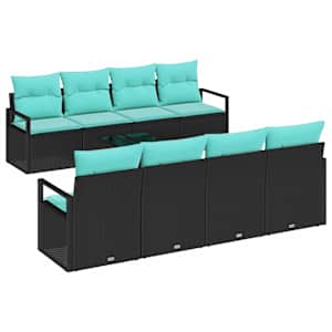 Set pohovek s polštářem 7 pcs Černá a světle modrá polyratan - obrázek 2