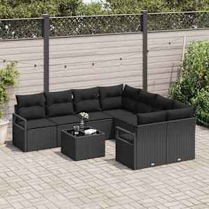 Set pohovek s polštářem 9 pcs Černá polyratan - obrázek 3