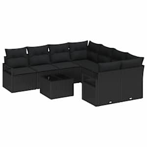 Set pohovek s polštářem 9 pcs Černá polyratan - obrázek 2