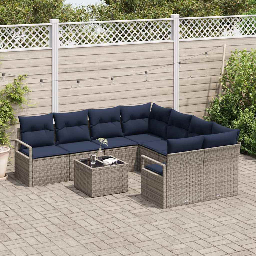 Kavčna garnitura 9 pcs Siva in mornarsko modra poli ratan - slika 3