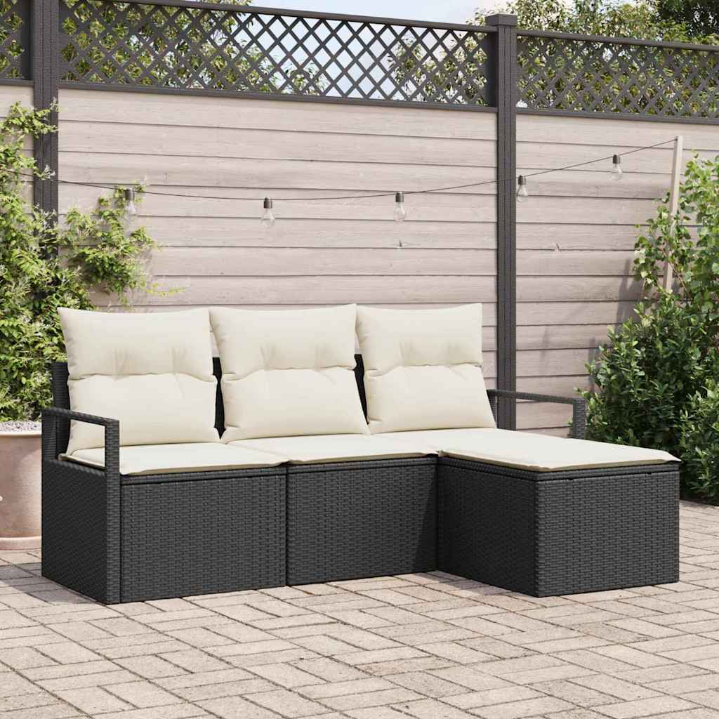 4-delt havesofa sæt med hynder sort poly rattan, vidaXL 2-personers havesofa med hynder sort poly rattan
