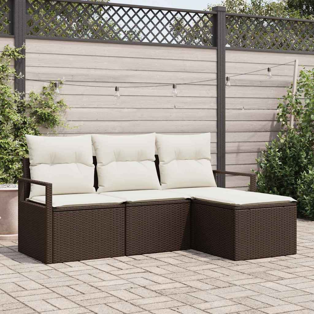 4-delt Have Sofa Sæt med Puder Brun Poly Rattan, vidaXL 2-personers Have Sofa med Puder Brun Poly Rattan