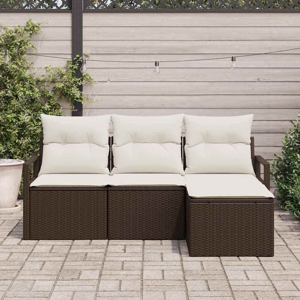 vidaXL 4-delige tuinsofa set met kussens in bruin poly rattan
