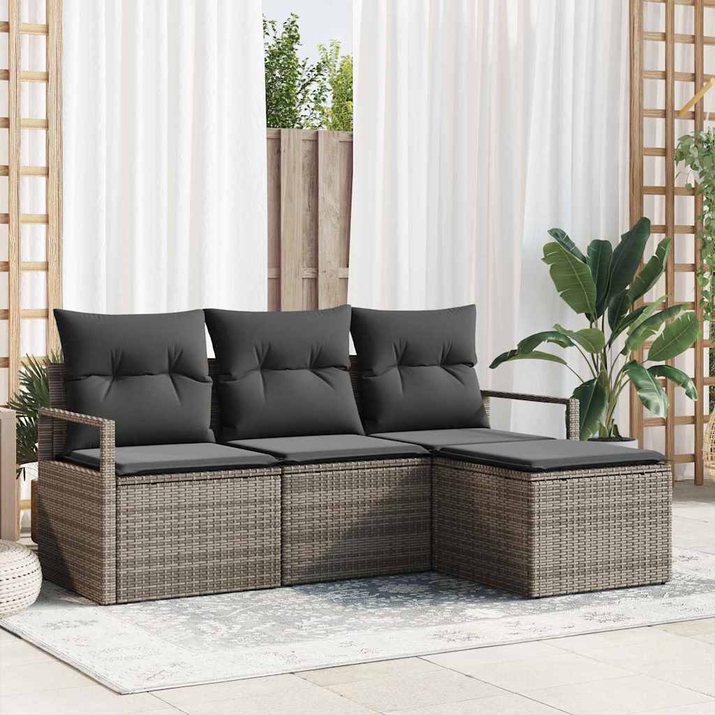 4-delt Have Sofa Sæt med Puder Grå Poly Rattan, vidaXL 2-personers Have Sofa med Puder Grå Poly Rattan