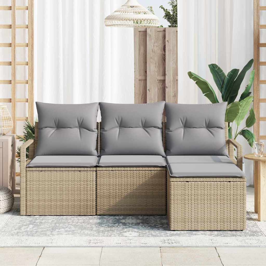 vidaXL 4-delige tuinsofa set met kussens in beige poly riet