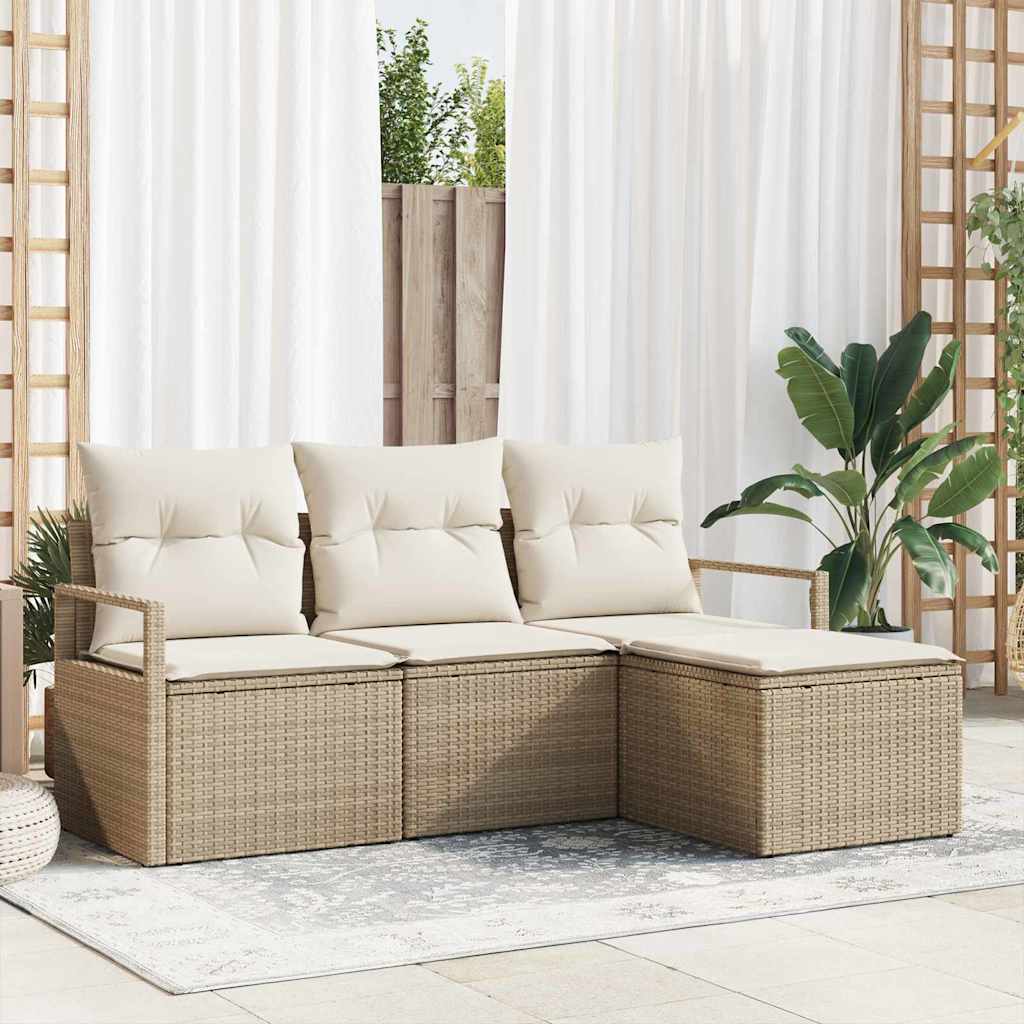 4-delt havesofa sæt med puder Beige Poly Rattan, vidaXL 2-personers havesofa med puder Beige Poly Rattan